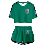 Ataque a Los Titanes Attack on Titan Top y Pantalones Cortos Cosplay Ropa Casual de Verano de 2 Piezas para Femenino