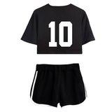 Haikyuu!! Karasuno Escuela Secundaria Hinata Shoyo Cosplay Top y Pantalones Cortos Ropa Casual de 2 Piezas para Femenino