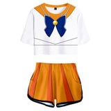 Sailor Moon Minako Aino Cosplay Top y Pantalones Cortos Ropa Casual de Verano 2 Piezas para Femenino