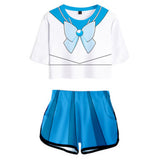Sailor Moon Mizuno Ami Cosplay Top y Pantalones Cortos Ropa de Verano 2 Piezas