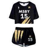 Haikyuu!! Kiyoomi Sakusa MSBY Black Jackal Cosplay Top y Pantalones Cortos Ropa de Verano 2 Piezas para Femenino