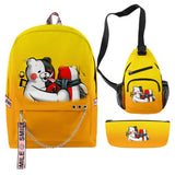 3 Piezas Danganronpa Conjunto de Mochila Bolsa de Escuela para Estudiantes Regalo para Fanes de Juego Mochila de Viaje