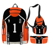 3 Piezas Haikyuu!! Conjunto de Mochila Karasuno Bolsa para Estudiantes de Escuela Secundaria Regalo de Fans de Anime Mochila de Viaje