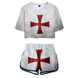 Knights Templar Caballeros Templarios Cosplay Top y Pantalones Ropa Casual de Verano 2 Piezas para Femenino