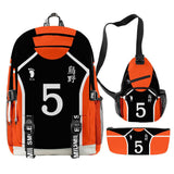 3 Piezas Haikyuu!! Conjunto de Mochila Karasuno Bolsa para Estudiantes de Escuela Secundaria Regalo de Fans de Anime Mochila de Viaje
