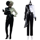 Película Cruella Cosplay disfraz Camisa blanca y negra abrigo Pantalón Halloween Carnaval Traje
