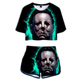 Película Halloween Top y Pantalones Cortos Michael Myers Ropa Casual de Verano 2 Piezas para Femenino