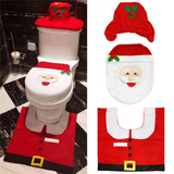 3 Piezas / Conjunto Christmas Navidad Santa Cubierta de Asiento de Inodoro Alfombra de Baño Antideslizante Decoración Navideña Para Hogar