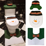 3 Piezas / Conjunto Christmas Navidad Santa Cubierta de Asiento de Inodoro Alfombra de Baño Antideslizante Decoración Navideña Para Hogar