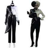 Película Cruella Cosplay disfraz Camisa blanca y negra abrigo Pantalón Halloween Carnaval Traje