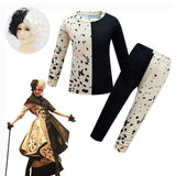 Película Cruella Pijama con Peluca Niños Cosplay Disfraz Halloween conjunto Carnaval Traje