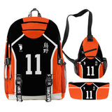 3 Piezas Haikyuu!! Conjunto de Mochila Karasuno Bolsa para Estudiantes de Escuela Secundaria Regalo de Fans de Anime Mochila de Viaje