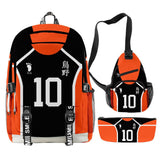 3 Piezas Haikyuu!! Conjunto de Mochila Karasuno Bolsa para Estudiantes de Escuela Secundaria Regalo de Fans de Anime Mochila de Viaje