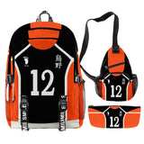 3 Piezas Haikyuu!! Conjunto de Mochila Karasuno Bolsa para Estudiantes de Escuela Secundaria Regalo de Fans de Anime Mochila de Viaje