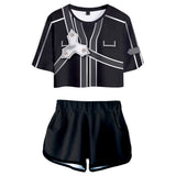 Sword Art Online Kirito Cosplay Top y Pantalones Cortos Ropa Casual de 2 Piezas de Verano para Femenino